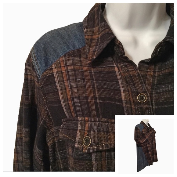 Free People plaid / denim blouse - Picture 8 of 8
